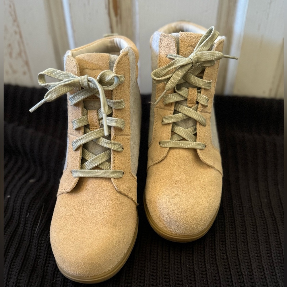 Sorel Evie wedge lace up bootie, Natural, mint, gray women’s 9 - Picture 3 of 11